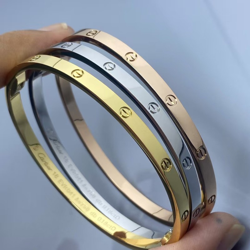 High End Brand Cartier Narrow Version No Diamonds Bracelet Plated with 3 Layers of Real Gold High-quality Jewelry Factory Direct Sales Free Shipping