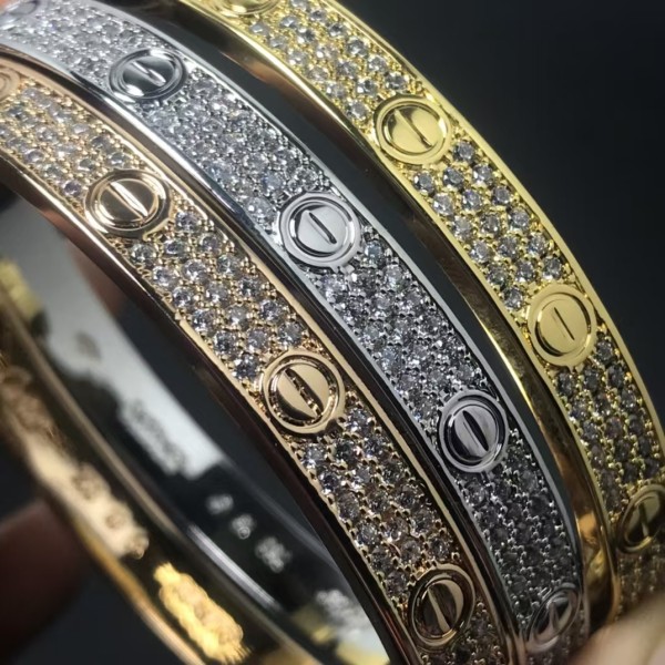 High End Brand Cartier Wide Version with Three Rows of Diamonds Starry Sky Bracelet Plated with 3 Layers of Real Gold for Women Jewelry