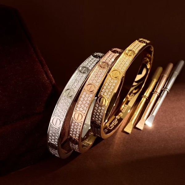 High End Brand Cartier Wide Version with Three Rows of Diamonds Starry Sky Bracelet Plated with 3 Layers of Real Gold for Women Jewelry 