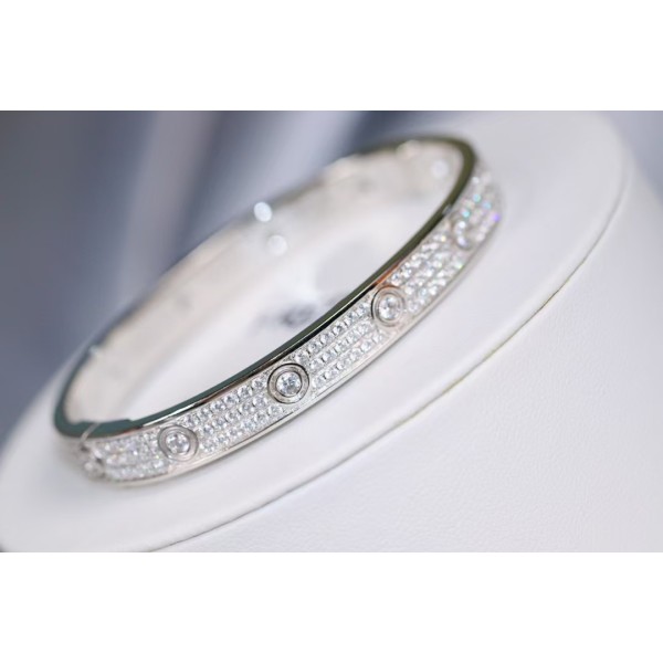 Classic Brand Cartier Wide Version Three Row Diamond Starry Sky Bracelet Plated with 3 Layers of Real Gold Jewelry Factory Direct Sales