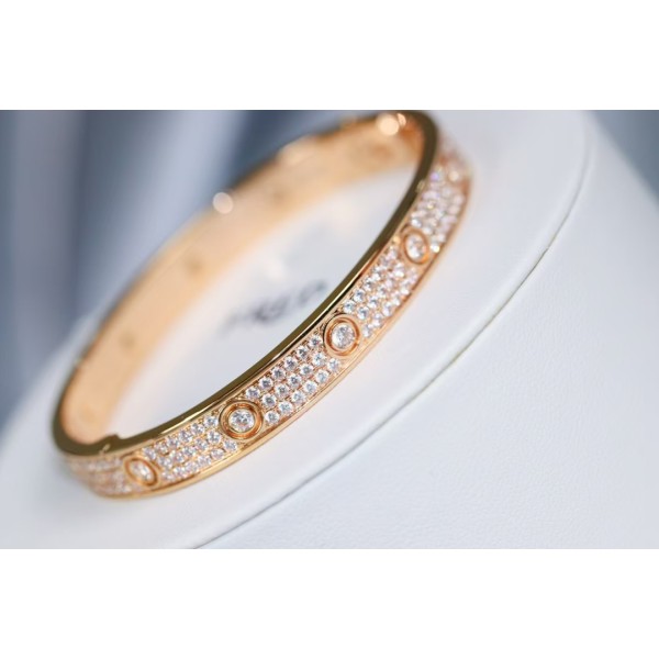 Classic Brand Cartier Wide Version Three Row Diamond Starry Sky Bracelet Plated with 3 Layers of Real Gold Jewelry Factory Direct Sales 