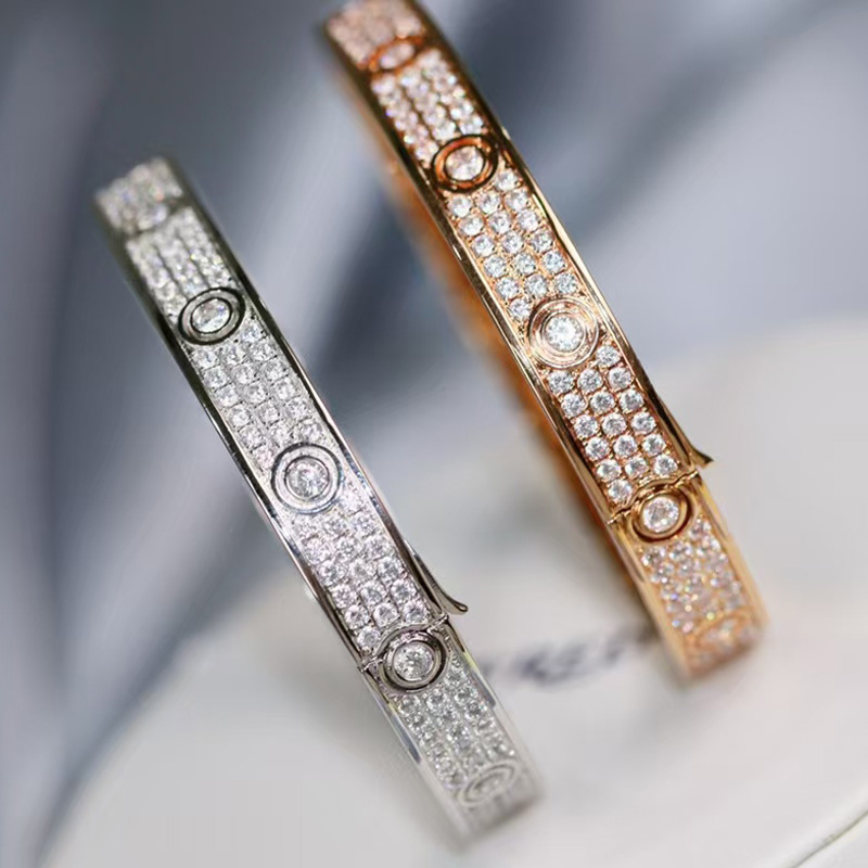 Classic Brand Cartier Wide Version Three Row Diamond Starry Sky Bracelet Plated with 3 Layers of Real Gold Jewelry Factory Direct Sales