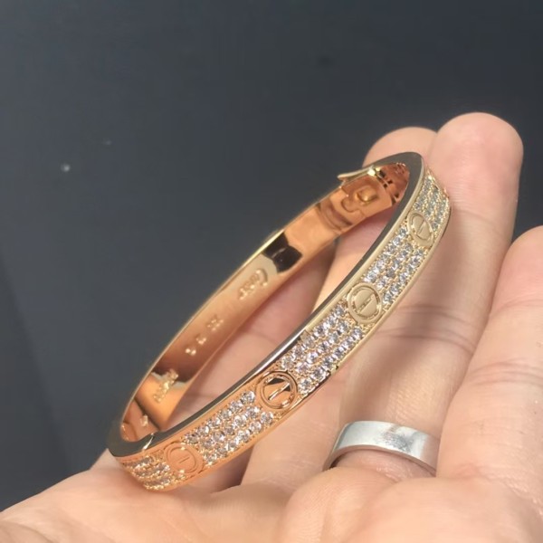 High End Brand Cartier Wide Version with Three Rows of Diamonds Starry Sky Bracelet Plated with 3 Layers of Real Gold for Women Jewelry