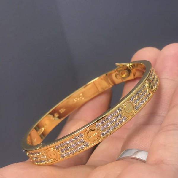 High End Brand Cartier Wide Version with Three Rows of Diamonds Starry Sky Bracelet Plated with 3 Layers of Real Gold for Women Jewelry