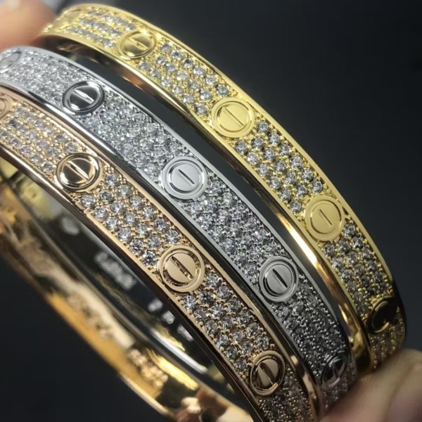 High End Brand Cartier Wide Version with Three Rows of Diamonds Starry Sky Bracelet Plated with 3 Layers of Real Gold for Women Jewelry