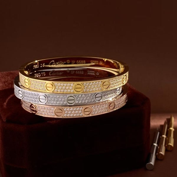 High End Brand Cartier Wide Version with Three Rows of Diamonds Starry Sky Bracelet Plated with 3 Layers of Real Gold for Women Jewelry