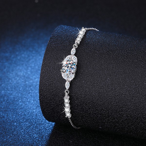 S925 pure silver bracelet, women's fragrance style blooming star flower bracelet adjustable moissanite D color 1