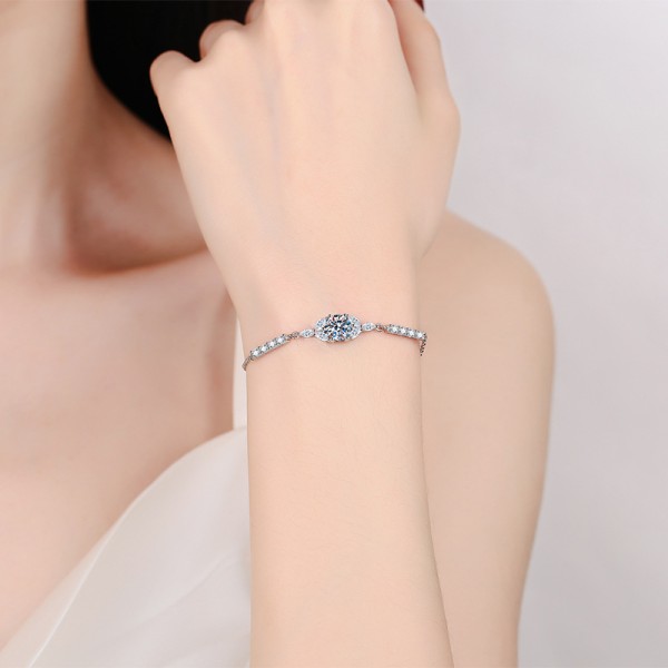 S925 pure silver bracelet, women's fragrance style blooming star flower bracelet adjustable moissanite D color 1