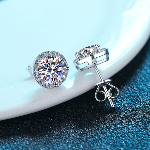 S925 Silver Ear Decoration Classic Men's and Women's Four Claw Round Package Moissanite Earings for Women