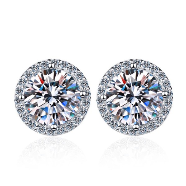 S925 Silver Ear Decoration Classic Men's and Women's Four Claw Round Package Moissanite Earings for Women 