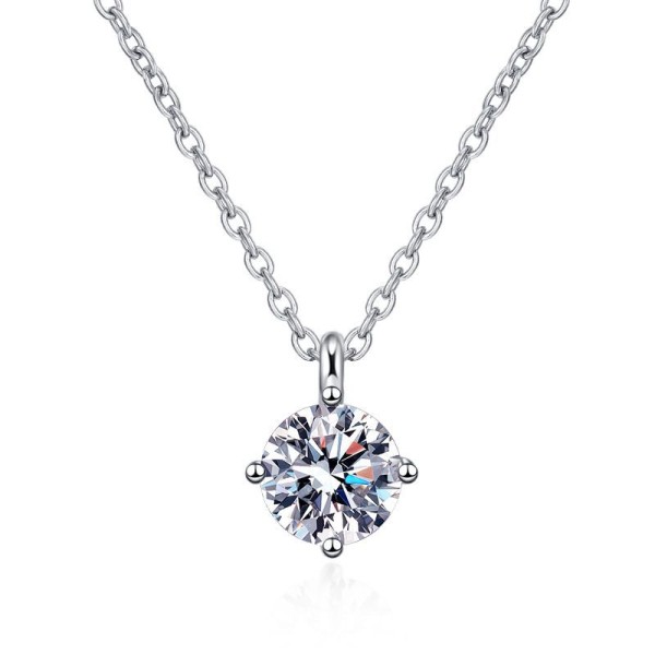 S925 pure silver necklace moissanite necklace 50 points 1 carat simple four claw moissanite collarbone chain