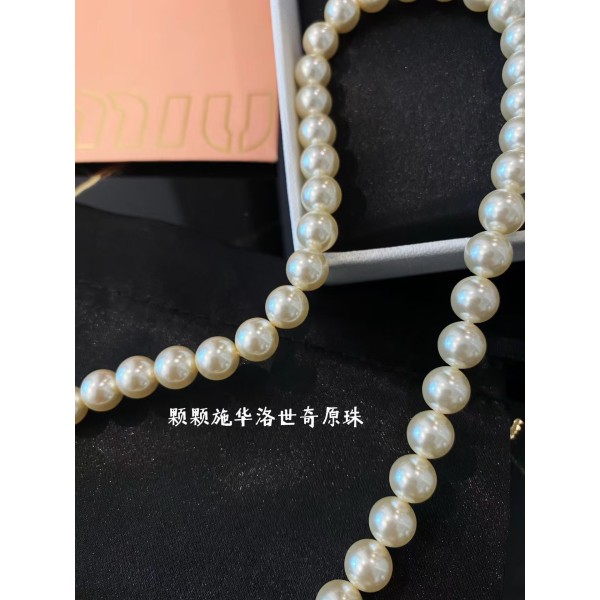 MIUMIU Swarovski Pearl Crystal Three Dimensional Bow Necklace