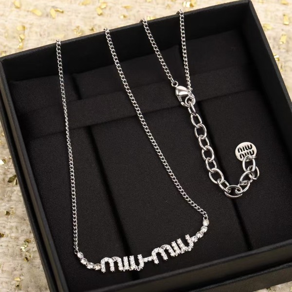 MIUMIU Full Diamond Letter Swarovski Crystal Necklace 