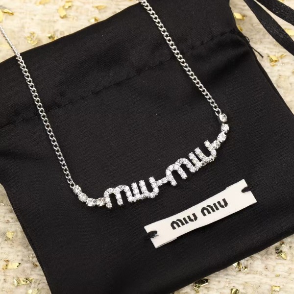 MIUMIU Full Diamond Letter Swarovski Crystal Necklace