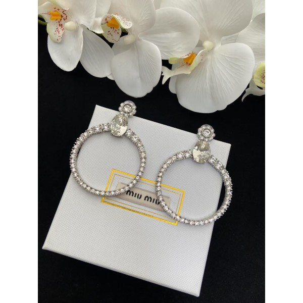 MIUMIU Swarovski crystal flower large circle earrings