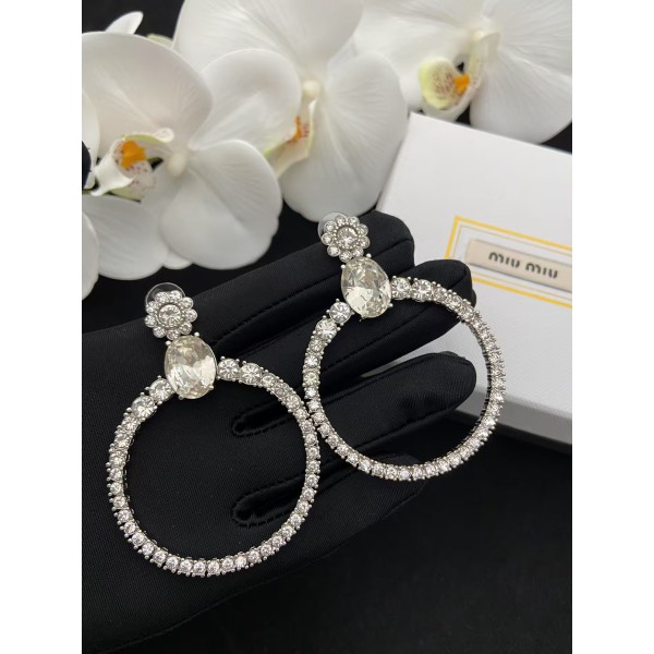 MIUMIU Swarovski crystal flower large circle earrings