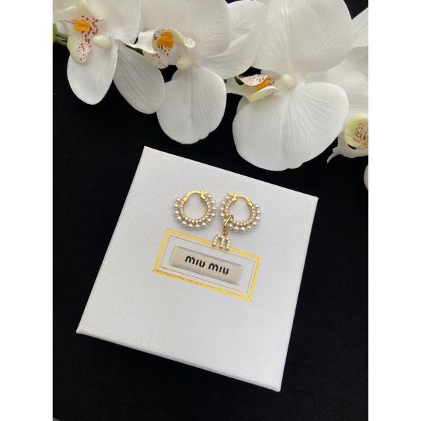 MIUMIU M letter pearl rhinestone earrings