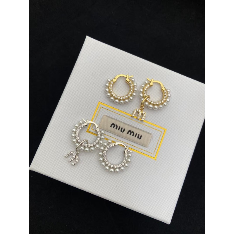 MIUMIU M letter pearl rhinestone earrings