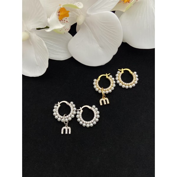 MIUMIU M letter pearl rhinestone earrings