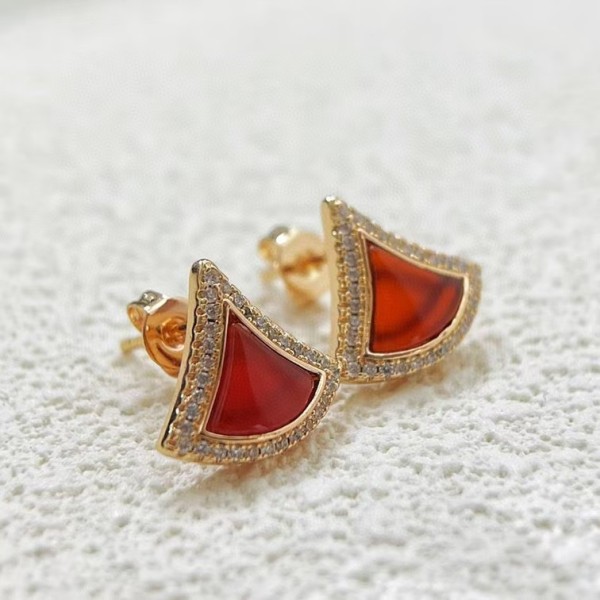 Classic Brand Bvlgari Skirt Earrings Red Jade Pulp Ear Stud Factory Direct Sales Free Shipping