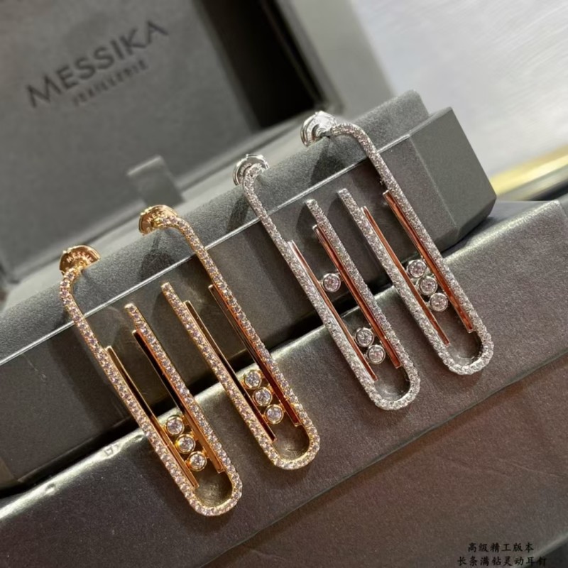 Light Luxury Brand Classic Move Series Meisika Long Strip Full of Diamonds Dynamic Diamond Ear Studs for Women Factory Direct Sales