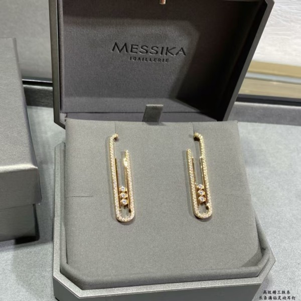 Light Luxury Brand Classic Move Series Meisika Long Strip Full of Diamonds Dynamic Diamond Ear Studs for Women Factory Direct Sales