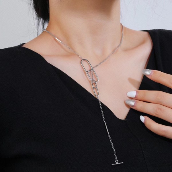 Classic Brand Hermes Long Necklace S925 Pure Silver Pig Nose OT Buckle Sweater Chain Factory Direct Sales Free Shipping 