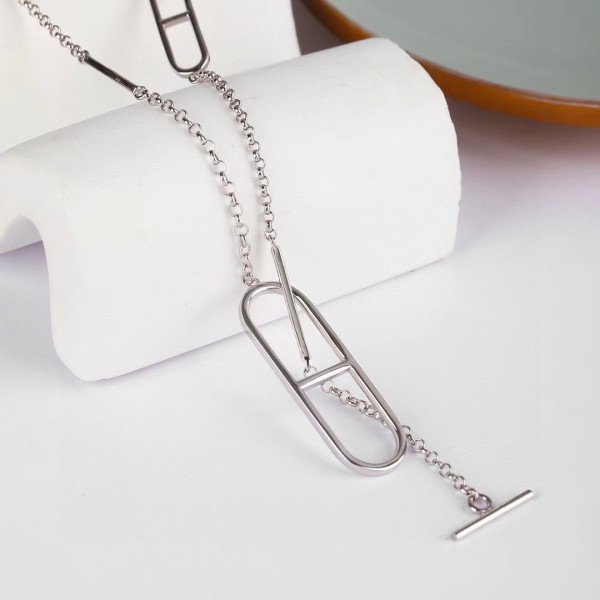 Classic Brand Hermes Long Necklace S925 Pure Silver Pig Nose OT Buckle Sweater Chain Factory Direct Sales Free Shipping