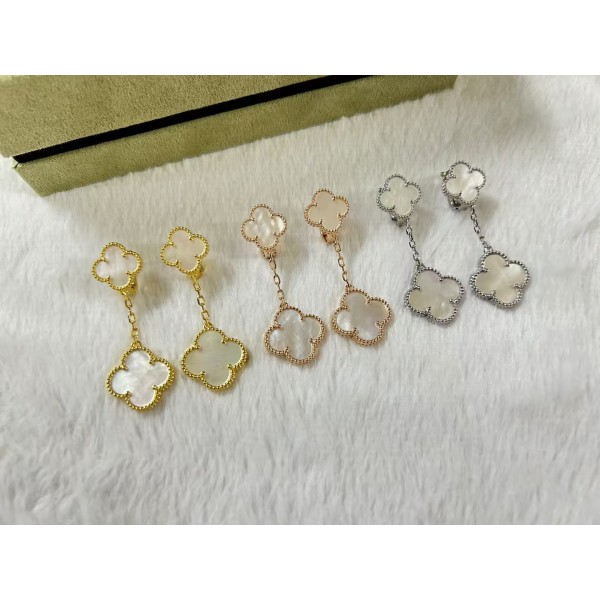 High Quality Classic Clover 2 Flowers Earrings for Women Natural Gemstone Wedding And Engagement Accessories	 