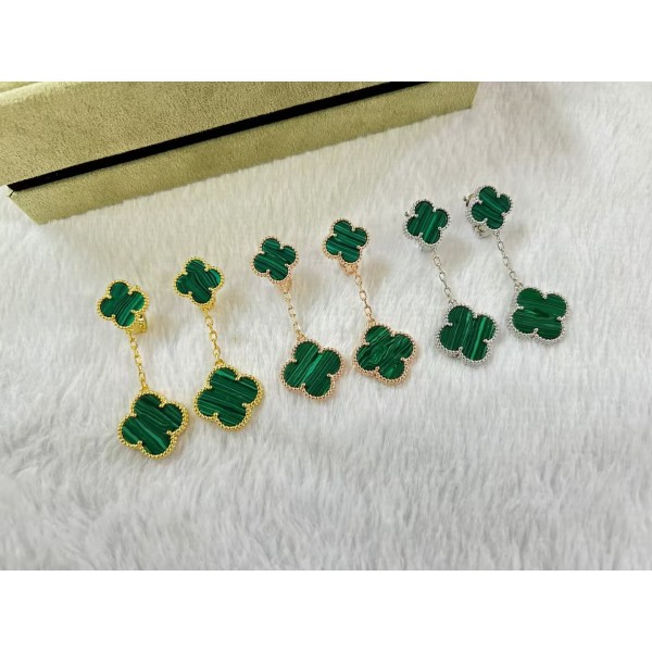 High Quality Classic Clover 2 Flowers Earrings for Women Natural Gemstone Wedding And Engagement Accessories	