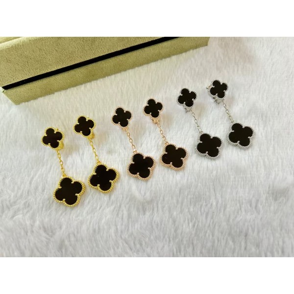 High Quality Classic Clover 2 Flowers Earrings for Women Natural Gemstone Wedding And Engagement Accessories	