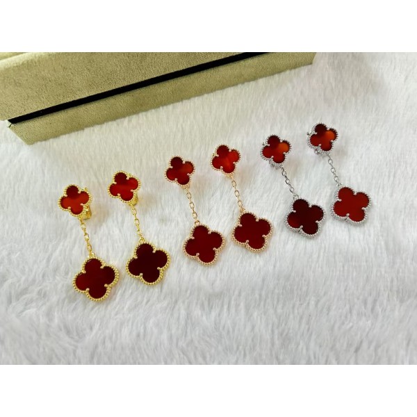 High Quality Classic Clover 2 Flowers Earrings for Women Natural Gemstone Wedding And Engagement Accessories	