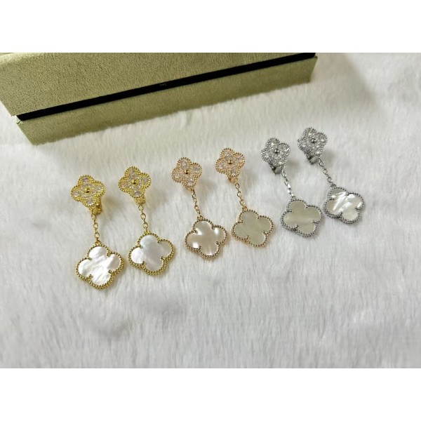 High Quality Classic Clover 2 Flowers Earrings for Women Natural Gemstone Wedding And Engagement Accessories	