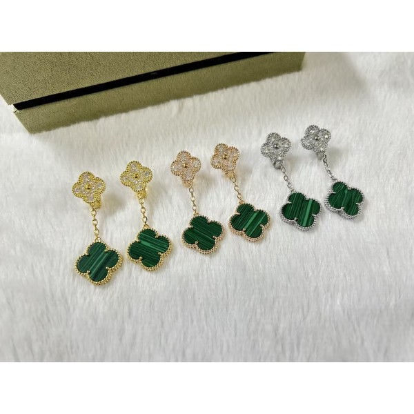 High Quality Classic Clover 2 Flowers Earrings for Women Natural Gemstone Wedding And Engagement Accessories	