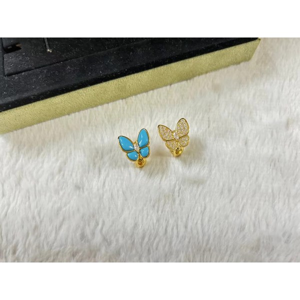 Classic brand Van Cleef & Arpels earrings butterfly turquoise and white diamond ear clip  factory direct sales free shipping 