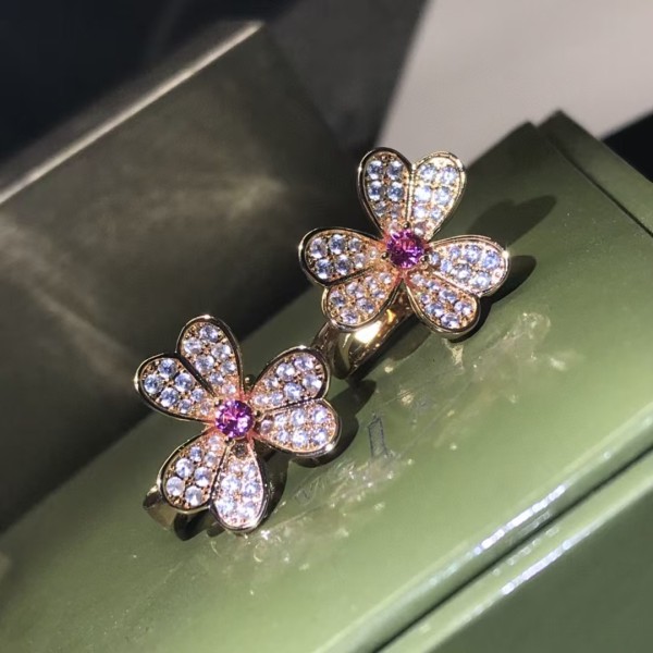 Classic brand Van Cleef&Arpels earrings new three flower full diamond ear clip factory direct sales free shipping 