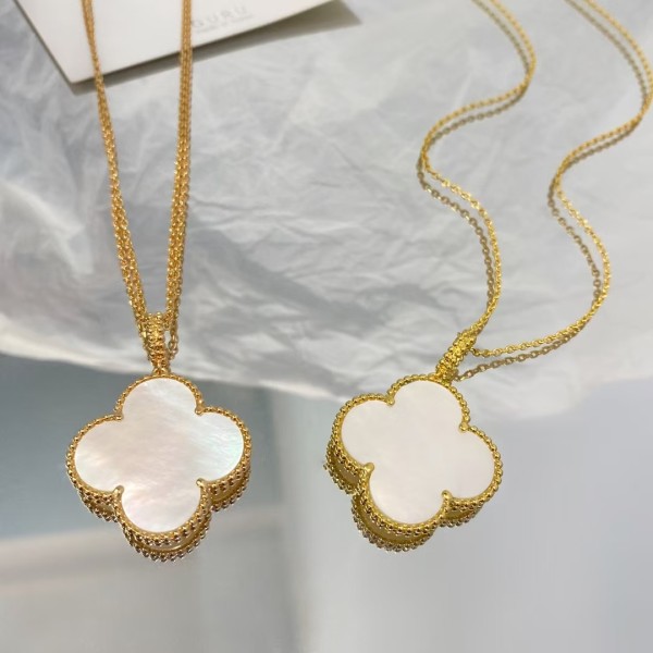 High Quality Classic Clover Women Necklace Natural Gemstone 25mm Sweater Chain Long Necklace Wedding and Engagement Accessories